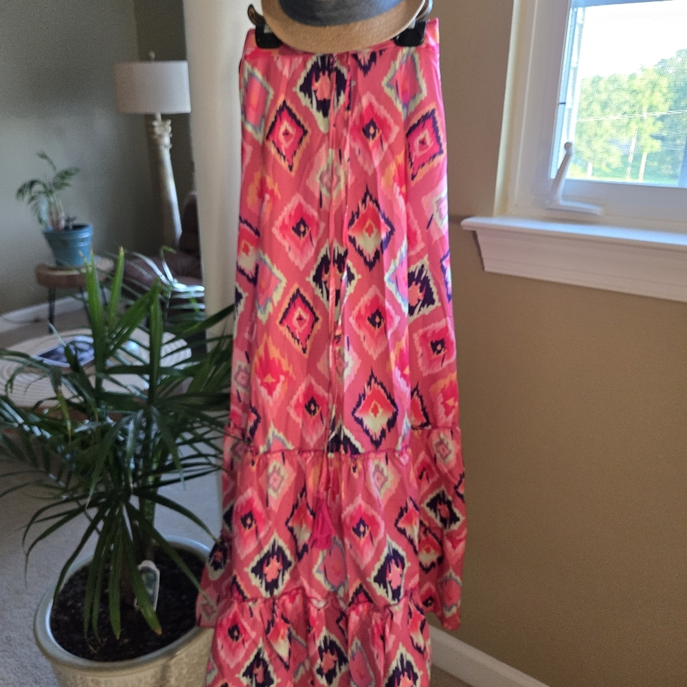 Pink Patchwork Ruffle Bohemian Maxi Skirt Size Medium - Picture 3 of 12